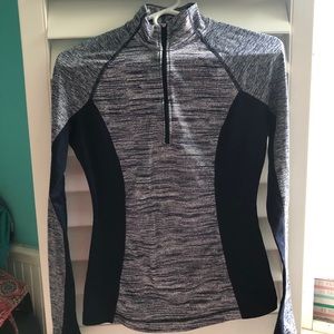 Navy blue & white fitted pullover workout jacket